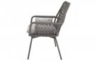 Szare krzesło ogrodowe SILAS o aluminiowej podstawie z liną polipropylenową siedzisku oparciu z poduszką