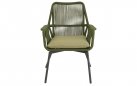Zielonooliwkowe krzesło ogrodowe SILAS o aluminiowej podstawie z liną polipropylenową siedzisku oparciu z poduszką