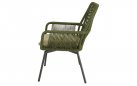 Zielonooliwkowe krzesło ogrodowe SILAS o aluminiowej podstawie z liną polipropylenową siedzisku oparciu z poduszką
