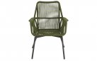 Zielonooliwkowe krzesło ogrodowe SILAS o aluminiowej podstawie z liną polipropylenową siedzisku oparciu z poduszką