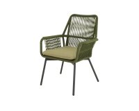 Zielonooliwkowe krzesło ogrodowe SILAS o aluminiowej podstawie z liną polipropylenową siedzisku oparciu z poduszką