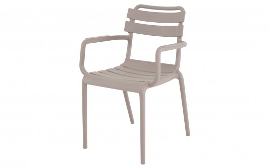 Beżowe krzesło ogrodowe TORVI sztaplowane z polipropylenu z podłokietnikami Beżowe krzesło ogrodowe TORVI sztaplowane z polipropylenu z podłokietnikami