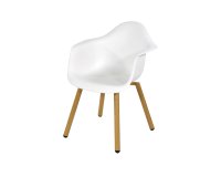 Krzesło ogrodowe z kubełkowym białym siedziskiem MONTREUX z polipropylenu i nogami stal z powłoką woodlook