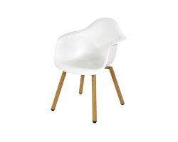 Krzesło ogrodowe z kubełkowym białym siedziskiem MONTREUX z polipropylenu i nogami stal z powłoką woodlook