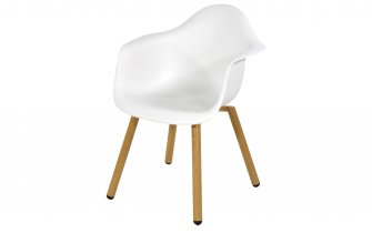 Krzesło ogrodowe z kubełkowym białym siedziskiem MONTREUX z polipropylenu i nogami stal z powłoką woodlook