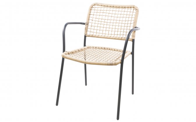  KARA krzesło ogrodowe sztaplowane taras polirattan brązowy stal czarna