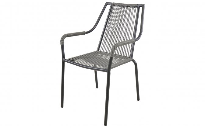 SHELO krzesło ogrodowe sztaplowane taras technorattan ciemnoszary aluminium czarne