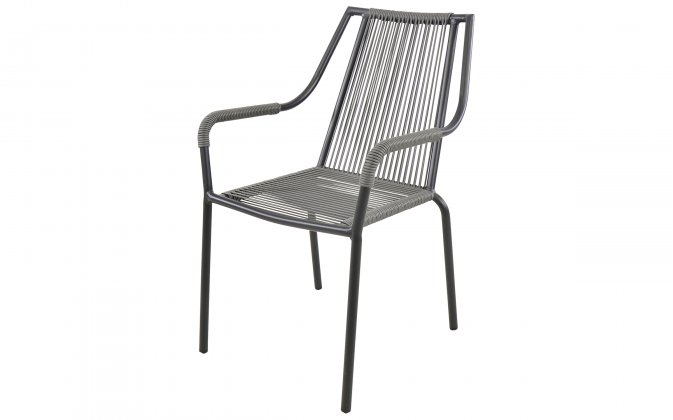 SHELO krzesło ogrodowe sztaplowane taras technorattan ciemnoszary aluminium czarne