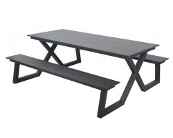 Stół ogrodowy piknikowy z ławami DARBY aluminium antracyt 180×74×145 cm