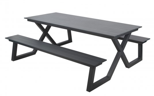 Stół ogrodowy piknikowy z ławami DARBY aluminium antracyt 180×74×145 cm