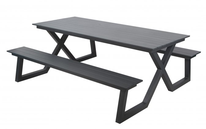 Stół ogrodowy piknikowy z ławami DARBY aluminium antracyt 180×74×145 cm