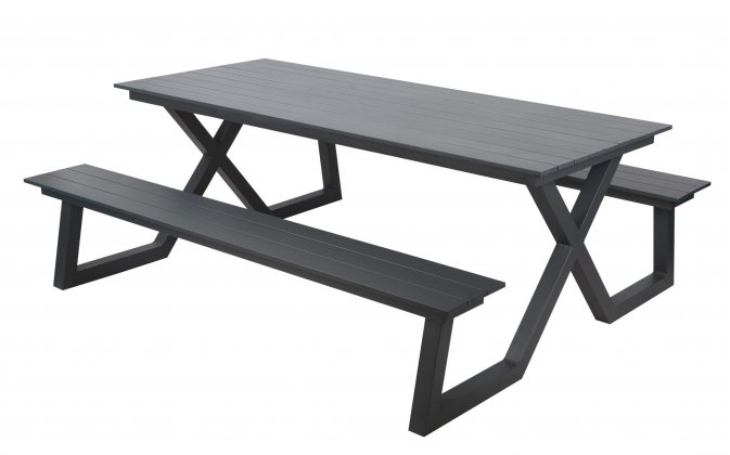 Stół ogrodowy piknikowy z ławami DARBY aluminium antracyt 180×74×145 cm