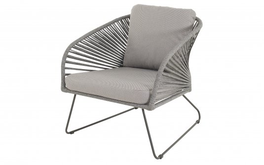 Szary fotel wypoczynkowy ogrodowy IZUMI stal lina polipropylenowa olefin Szary fotel wypoczynkowy ogrodowy IZUMI stal lina polipropylenowa olefin
