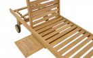 Leżak ogrodowy LOUNG z teaku z kółkami i wysuwanym stoliczkiem bocznym