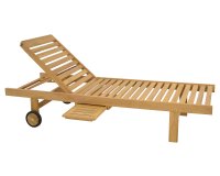Leżak ogrodowy LOUNG z teaku z kółkami i wysuwanym stoliczkiem bocznym