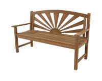 Ławka ogrodowa z motywem na oparciu wschodzącego słońca z teaku SUNBURST