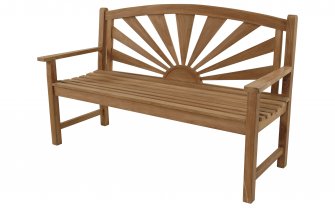 Ławka ogrodowa z motywem na oparciu wschodzącego słońca z teaku SUNBURST