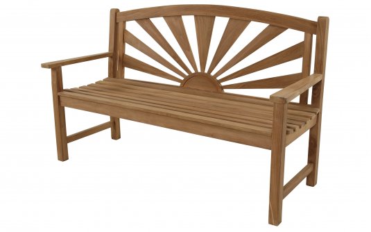 Ławka ogrodowa z motywem na oparciu wschodzącego słońca z teaku SUNBURST Ławka ogrodowa z motywem na oparciu wschodzącego słońca z teaku SUNBURST