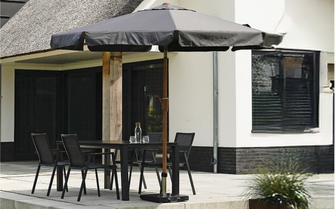 Parasol ogrodowy średnicy 3 m z nogą centralną o wyglądzie drewna za aluminium