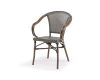 Brązowy fotel ogrodowy sztaplowany o klasycznym wyglądzie aluminium efekt powłoki drewna