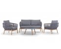 Zestaw ogrodowy ALICANTE sofa 2‑osobowa 2 fotele stolik teak aluminium lina Olefin antracyt 