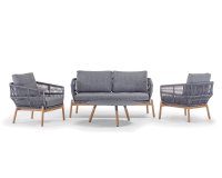 Zestaw ogrodowy ALICANTE sofa 2‑osobowa 2 fotele stolik teak aluminium lina Olefin antracyt 