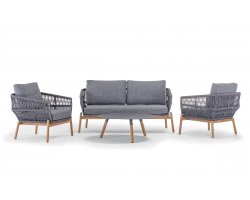 Zestaw ogrodowy ALICANTE sofa 2‑osobowa 2 fotele stolik teak aluminium lina Olefin antracyt 