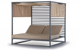 Leżanka ogrodowa ANTIGU Antracytowa dwuosobowa z daszkiem i osłonami