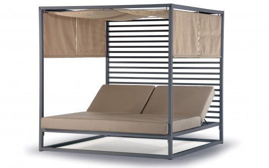 Leżanka ogrodowa ANTIGU Antracytowa dwuosobowa z daszkiem i osłonami Leżanka ogrodowa ANTIGU Antracytowa dwuosobowa z daszkiem i osłonami