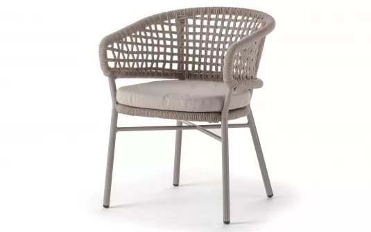  Krzesło ogrodowe ATOL aluminiowe sztaplowane lina akrylowa poduszka Olefin TAUPE