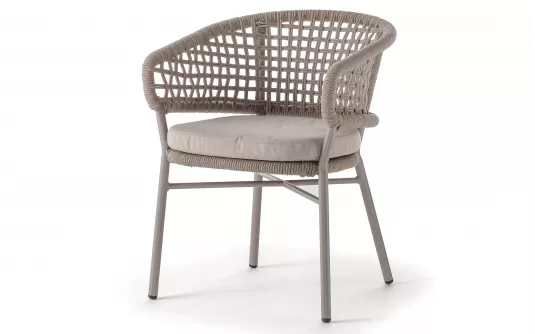  Krzesło ogrodowe ATOL aluminiowe sztaplowane lina akrylowa poduszka Olefin TAUPE