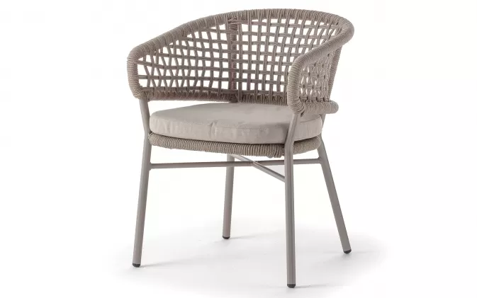  Krzesło ogrodowe ATOL aluminiowe sztaplowane lina akrylowa poduszka Olefin TAUPE