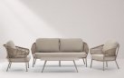 Meble ogrodowe wypoczynkowe z sofą, 2 fotelami i stolikiem w kolorze beżowym Atol