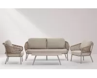 Meble ogrodowe wypoczynkowe z sofą, 2 fotelami i stolikiem w kolorze beżowym Atol