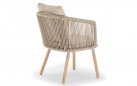 Beżowe krzesło ogrodowe BAHAMAS z pasami liny polipropylenowe i na siedzisku i podstawą z drewna teak