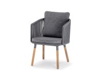 Ciemnoszare krzesło ogrodowe BAHAMAS z pasami liny polipropylenowe i na siedzisku i podstawą z drewna teak