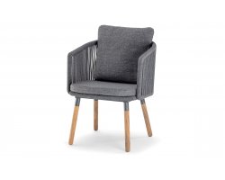 Ciemnoszare krzesło ogrodowe BAHAMAS z pasami liny polipropylenowe i na siedzisku i podstawą z drewna teak