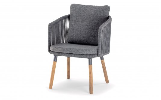 Ciemnoszare krzesło ogrodowe BAHAMAS z pasami liny polipropylenowe i na siedzisku i podstawą z drewna teak Ciemnoszare krzesło ogrodowe BAHAMAS z pasami liny polipropylenowe i na siedzisku i podstawą z drewna teak