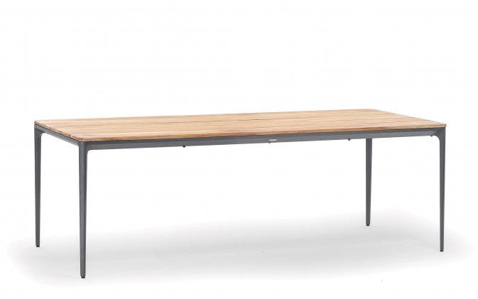 Aluminiowy stół ogrodowy BAHAMAS z blatem z drewna teak w kolorze podstawy antracyt