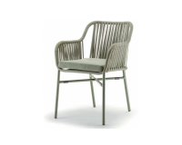 Nowoczesne krzesło na taras BEVERLY szarozielone Podstawa aluminiowa pasy z liny