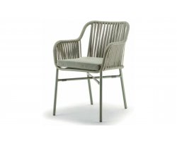 Nowoczesne krzesło na taras BEVERLY szarozielone Podstawa aluminiowa pasy z liny