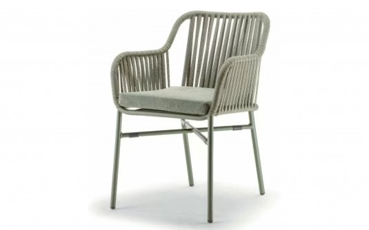 Nowoczesne krzesło na taras BEVERLY szarozielone Podstawa aluminiowa pasy z liny