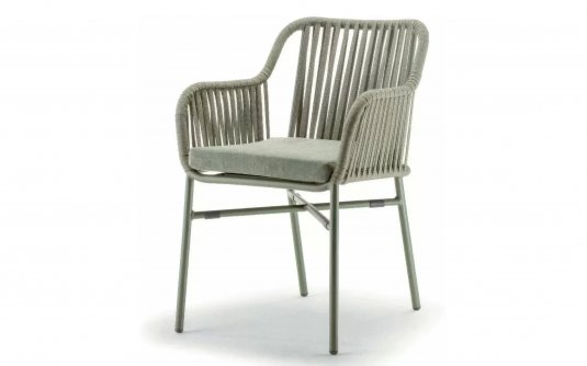 Nowoczesne krzesło na taras BEVERLY szarozielone Podstawa aluminiowa pasy z liny