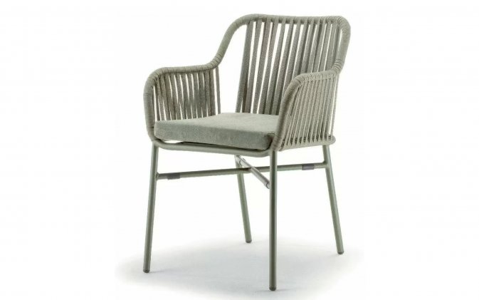 Nowoczesne krzesło na taras BEVERLY szarozielone Podstawa aluminiowa pasy z liny