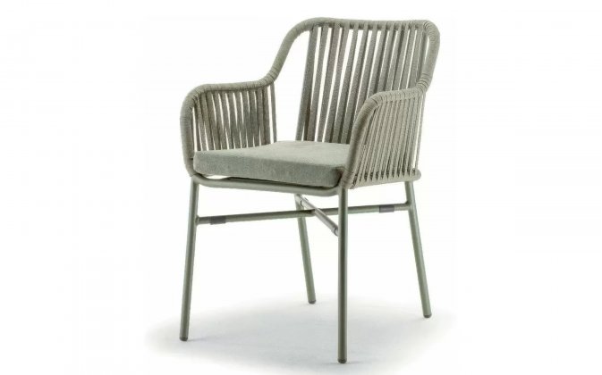 Nowoczesne krzesło na taras BEVERLY szarozielone Podstawa aluminiowa pasy z liny