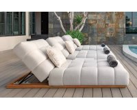 Piękna leżanka ogrodowa BLOW z grubym materacem pikowanym olefin z podstawą z drewna tek