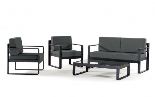 Antracytowy komplet wypoczynkowy ogrodowy na taras CAPRI z aluminium 