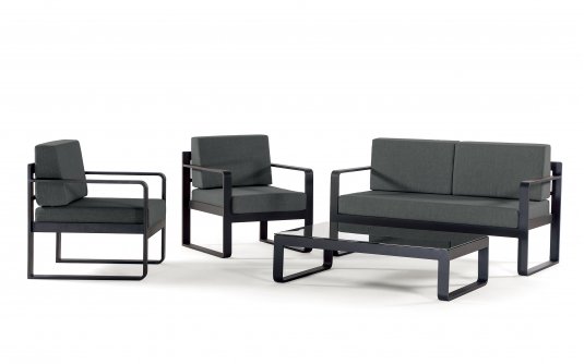Antracytowy komplet wypoczynkowy ogrodowy na taras CAPRI z aluminium Antracytowy komplet wypoczynkowy ogrodowy na taras CAPRI z aluminium