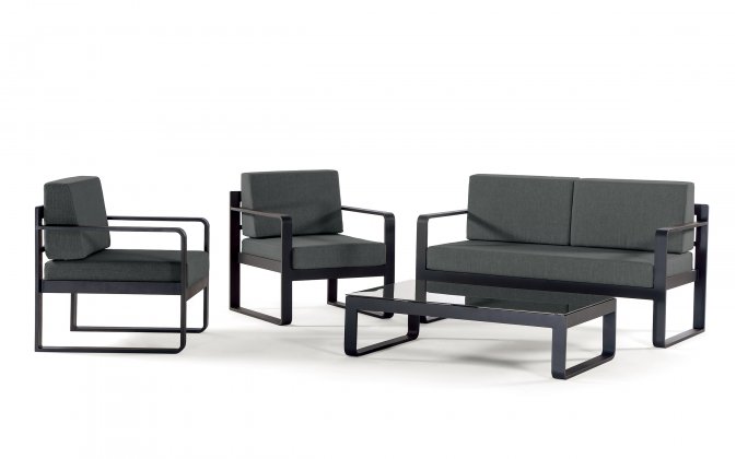 Antracytowy komplet wypoczynkowy ogrodowy na taras CAPRI z aluminium 