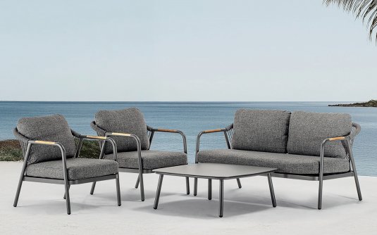 Meble ogrodowe wypoczynkowe CORDOBA na taras grafitowe aluminiowe